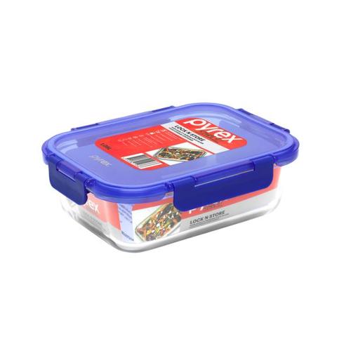 Pyrex Lock N Store Rectangle Container with Blue Lid  1.05L