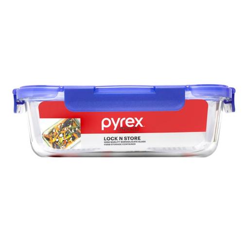 Pyrex Lock N Store Rectangle Container with Blue Lid  1.52L