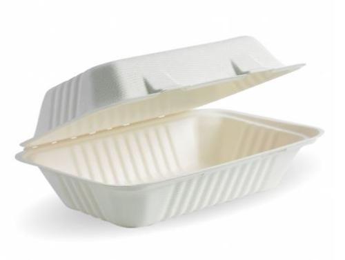 Clamshell Biocane Rectangular 9x6x3" White Pack of 125 - Biopak