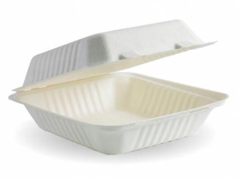 Clamshell Biocane 7.8x8x3" White Pack of 100 - Biopak