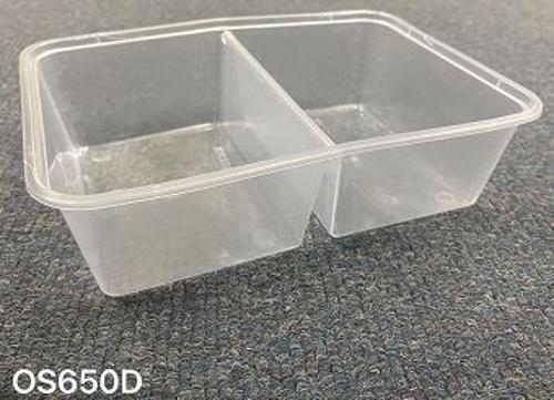 Food Containers PP Rectangle Clear 2Com 650ml Pack of 500 - Osp
