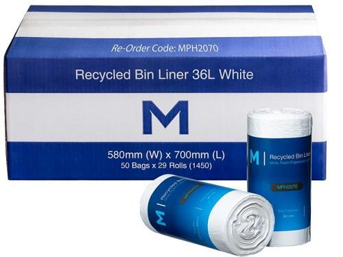 Bin Liner Recycled White 36L Pack of 50/Roll - Matthews