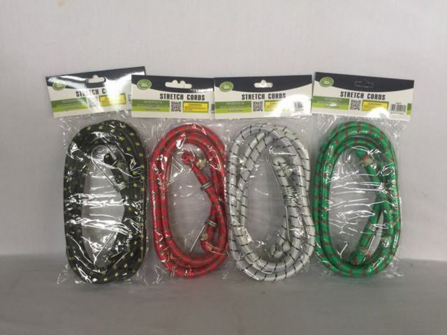 Assorted 1.5m stretch cords set of 12, featuring colorful elasticity for secure bundling and organization tasks.