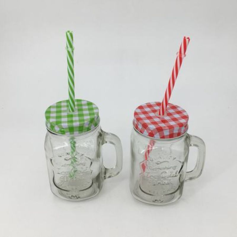 Glass Drink Bottle with Straw - 450ml/13cm (Set of 12 Assorted)