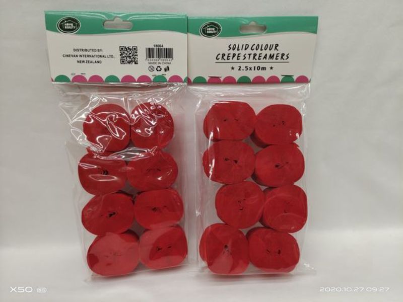 Crepe Streamers - Red 2.5 x 10M (12 Packs)