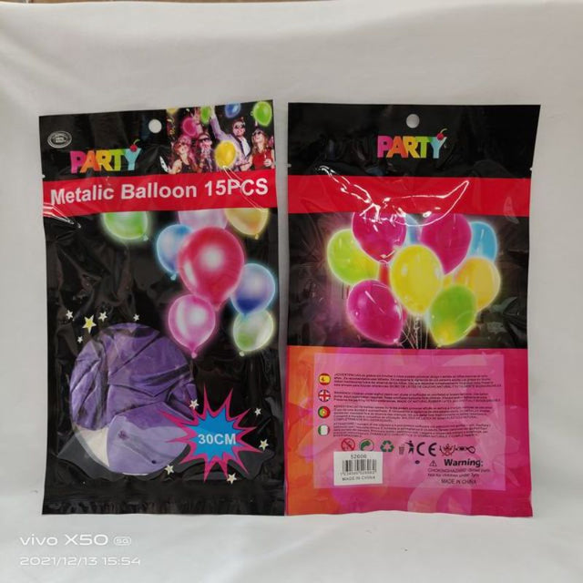 Purple metallic balloons, 30cm in size, 180 pieces in total across 12 packs.