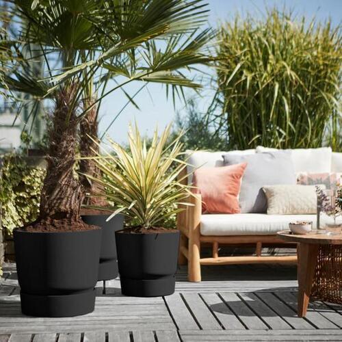 ELHO Greenville Plastic Pot With Saucer Black 20cm