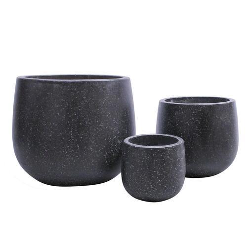 STONELEIGH & ROBERSON Tulip Round Terrazzo Pot L Black