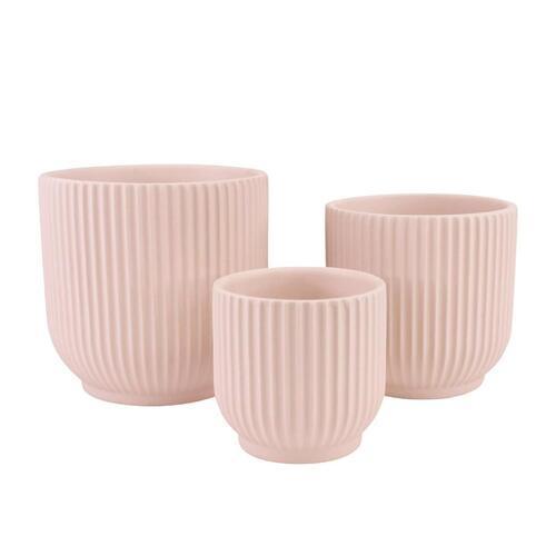Bloom Ribbed Ceramic Maya Indoor Pot 16cm Sandy Pink