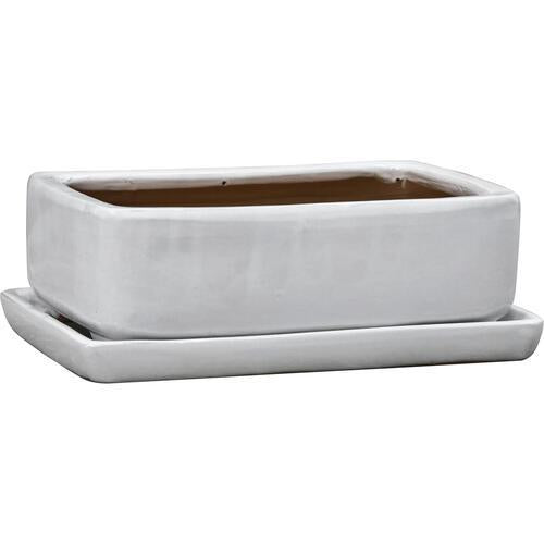 Gardeners Edge Glazed Bonsai Rectangle Pot Small White