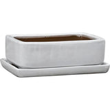 Gardeners Edge Glazed Bonsai Rectangle Pot Small White