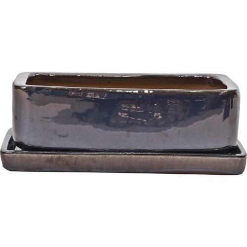 Gardeners Edge Glazed Bonsai Rectangle Pot Small Anthracite