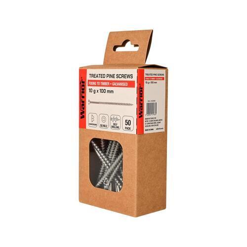 Warrior Treated Pine Screws 10 G X 100mm Galvanised Pack of 50