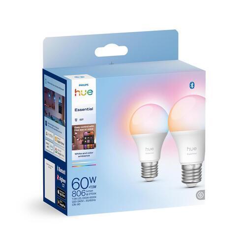 Philips Essential E27 806 Lumens 2 Pack 7.5 Watts Colour