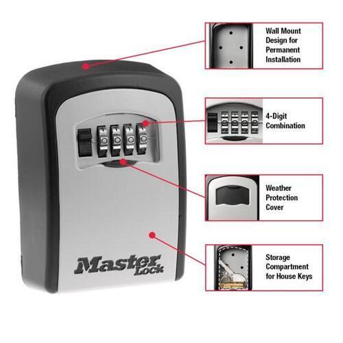Master Lock Wall Mount Key Safe 18.5cm 13.5cm L: 5.3cm Black And Silver