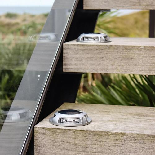 Vectral Solar Puck Lights Round 110mm Pack of 2 Silver