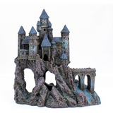 Aquatic Ornament of a magical castle, measuring 34.93x31.75x18.42 cm, adds whimsy to any aquarium.