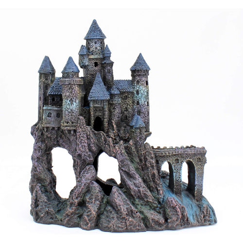 Aquatic Ornament of a magical castle, measuring 34.93x31.75x18.42 cm, adds whimsy to any aquarium.