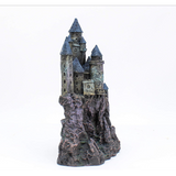 Colorful aquatic ornament featuring a magical castle design, measuring 34.93cm high and 31.75cm wide.