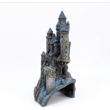 Colorful aquatic ornament depicting a magical castle, measuring 34.93 cm H x 31.75 cm W x 18.42 cm D, ideal for fish tanks.