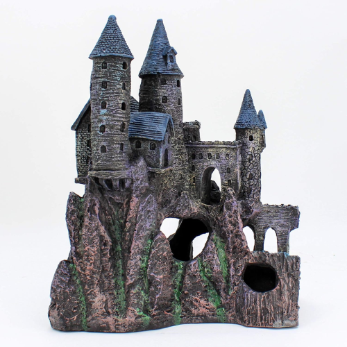 Colorful aquatic ornament featuring a magical castle design, measuring 37.47 cm high by 31.12 cm wide.