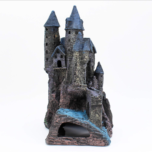 Magical castle ornament for aquariums, measuring 37.47cm x 31.12cm x 20.32cm, adds charm to aquatic decor.