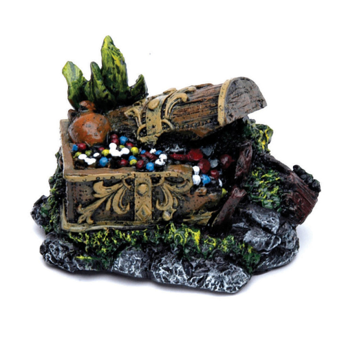 Miniature treasure chest ornament for aquariums, measuring 7.62cm, adding charm to underwater scenes.