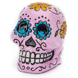 Small pink sugar skull ornament for aquariums, measuring 3.8cm, adds a whimsical touch to underwater decor.