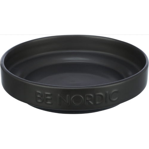 Elegant black ceramic cat bowl with non-slip rubber base, 300ml capacity, inspired by Germany's northern coast.