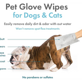 Petkin Pet Glove Wipes in a pack of 30, double-sided mitts for quick, gentle pet cleansing with soothing vanilla scent.