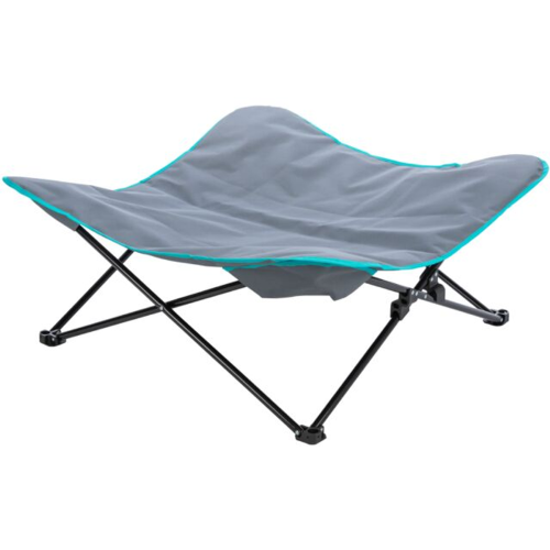 Collapsible Trixie camping bed with removable cover, stable metal frame, and transport bag for easy storage.