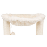 Cream cat tree, 50cm tall, designed for climbing and lounging, perfect for feline play and relaxation.