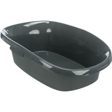 Cat litter tray in anthracite and grey-green, with a rim for added containment, measuring 31x14x43cm.