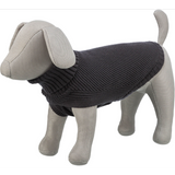 Cozy anthracite pullover for small dogs, made from cotton and wool, ideal for chilly weather. Size XS, 27cm back length.