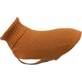 Cozy rust pullover sweater for dogs, featuring cotton-wool blend and generous leg cutout for freedom of movement.