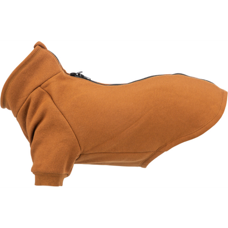 Rust-colored cotton sweatshirt for dogs with warming inner side and back zipper, ideal for chilly days. Size XS.