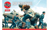 Detailed plastic model kit of WWII RAF personnel, featuring 48 pieces in 1:76 scale engaged in maintenance and rearming tasks.