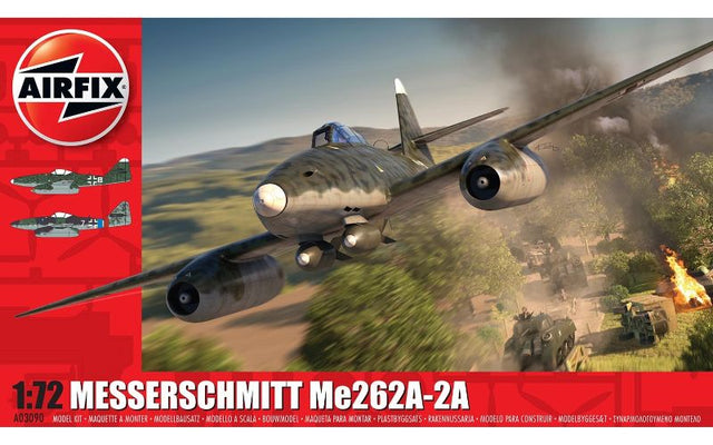 1:72 scale model of the Messerschmitt ME262A-2A jet fighter, featuring bomb hardpoints and intricate detailing for enthusiasts.