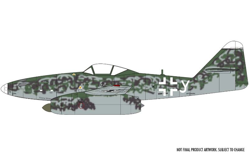 1:72 scale Airfix model of the Messerschmitt ME262A-2A, the first jet fighter, featuring intricate details and bomb hardpoints.