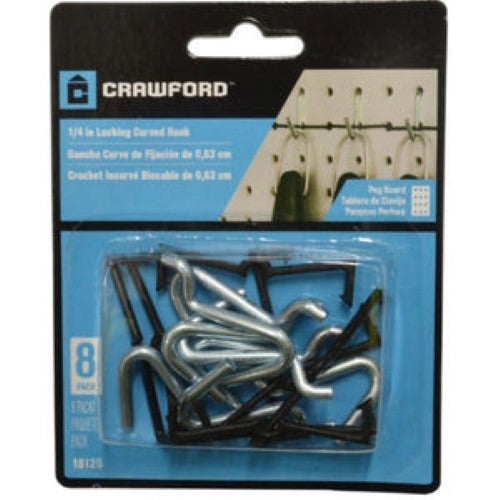 Curved pegboard hooks, 8 pieces, 6mm, perfect for organizing tools and crafts, ensuring easy access and stability.