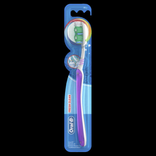 Oral-B All Rounder Fresh Clean Soft Toothbrush with cup-shaped bristles and tongue cleaner for effective dental care.