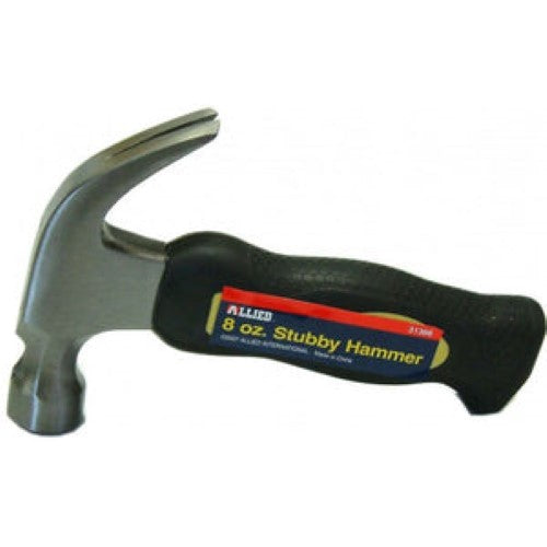 Stubby 8oz tack hammer with rubber grip, ideal for home, office, or outdoor use, crafted from durable heat-treated steel.