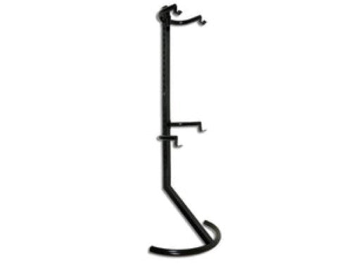 Bicycle Gravity Stand for 2 bikes, featuring adjustable arms, durable steel, and easy assembly, ideal for space-saving storage.