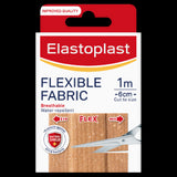 Elastoplast Flexible Fabric Dressing pack featuring water-resistant, flexible plasters for comfort and protection on cuts and grazes.