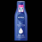 NIVEA Rich Nourishing Body Lotion 250ml for deep hydration and nourishment, ideal for dry skin with 48-hour moisture retention.