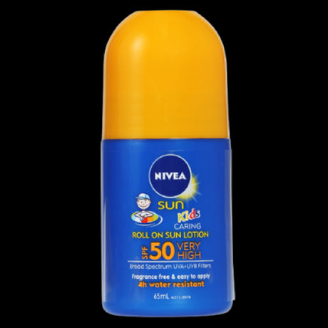 Nivea Kids Sunscreen SPF50+ 65ml, lightweight, quick-drying, high protection, safe for sensitive skin, ideal for active children.