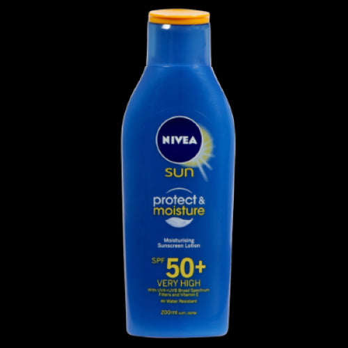 Nivea Moisturising Sunscreen Lotion SPF50+ in a 200ml bottle, provides UVA/UVB protection while deeply hydrating the skin.