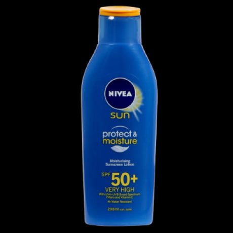 Nivea Moisturising Sunscreen Lotion SPF50+ in a 200ml bottle, provides UVA/UVB protection while deeply hydrating the skin.