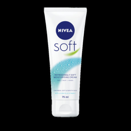 Nivea Refreshingly Soft Moisturising Cream 75ml, a lightweight cream with Vitamin E and Jojoba Oil for deep hydration.