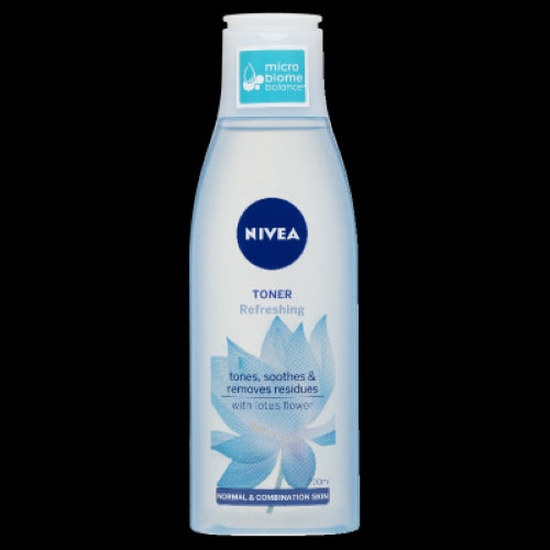 Nivea Refreshing Toner 200ml features a lightweight formula that clarifies, hydrates, and prepares skin for creams.